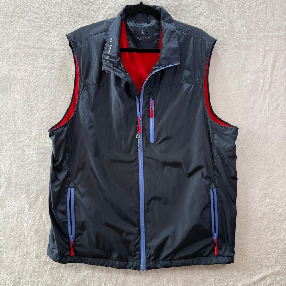 NWT Tailorbyrd Collection Mens XXL Fleece Lined Full Zip Vest Navy Blue Red Golf - Picture 1 of 9